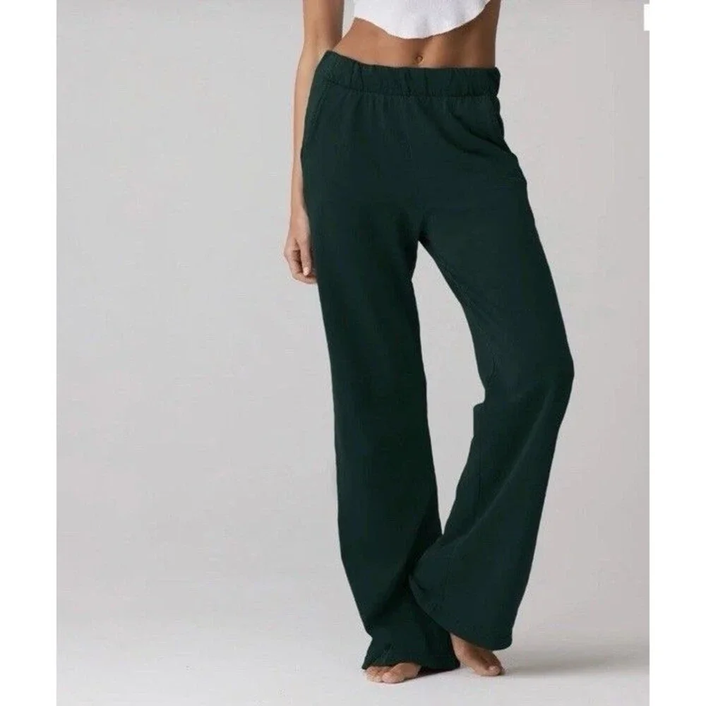 Talentless Womens Green French Terry Elastic Waistband Flare Lounge Pants XS - Picture 1 of 8